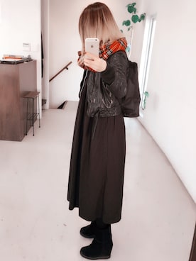 「zucca」｜「アイテム（ライダースジャケット）」を使った、Satomi  さん（レディース・150cm）の冬コーディネート