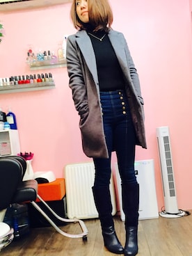 「ファーベスト」｜「アイテム（チェスターコート）」を使った、MINAKOさん（レディース・160cm）の冬コーディネート