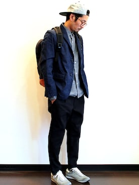 「melple（メイプル）のアイテム（パンツ）」を使った、nakajiさん（メンズ・168cm）の冬コーディネート