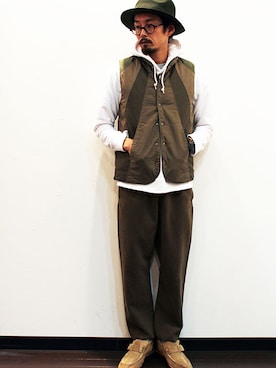 「MANUAL ALPHABET（マニュアル アルファベット）のアイテム（パーカー）」を使った、nakajiさん（メンズ・168cm）の冬コーディネート