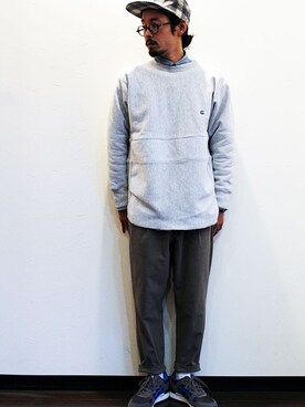 「melple（メイプル）のアイテム（パンツ）」を使った、nakajiさん（メンズ・168cm）の冬コーディネート