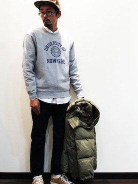 「アイテム（スウェット、その他）」を使った、nakajiさん（メンズ・168cm）の冬コーディネート