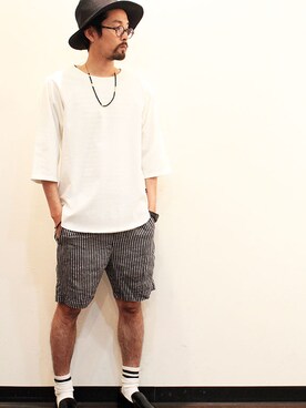 「膝上ショーツ」｜「アイテム（モカシン/デッキシューズ）」を使った、nakajiさん（メンズ・168cm）の夏コーディネート