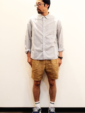 「melple（メイプル）のアイテム（パンツ）」を使った、nakajiさん（メンズ・168cm）の夏コーディネート