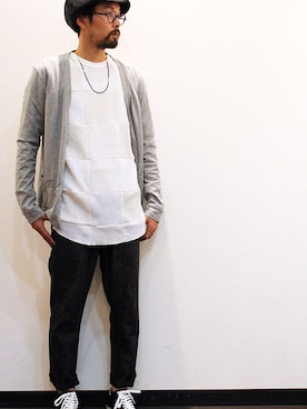 「アイテム（カーディガン/ボレロ、その他）」を使った、nakajiさん（メンズ・168cm）の秋コーディネート