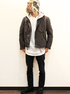 「NECESSARY or UNNECESSARY（ネセサリーオアアンネセサリー）のアイテム（ジャケット/アウター）」を使った、nakajiさん（メンズ・168cm）の冬コーディネート