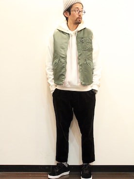 「INFIELDER DESIGN（インフィールダーデザイン）のアイテム（ニットキャップ/ビーニー）」を使った、nakajiさん（メンズ・168cm）の冬コーディネート
