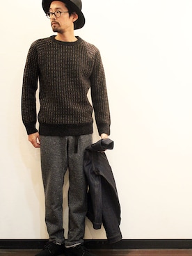 「ウールパンツ」｜「アイテム（帽子）」を使った、nakajiさん（メンズ・168cm）の冬コーディネート