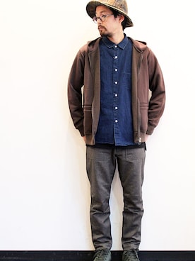 「ウールパンツ」｜「アイテム（帽子）」を使った、nakajiさん（メンズ・168cm）の冬コーディネート