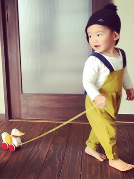 「アイテム（サロペット/オーバーオール、イエロー系）」を使った、yoshさん（キッズ・80cm）の春コーディネート