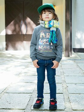 「RADCHAP（ラッドチャップ）のアイテム（キャップ）」を使った、BRANSHESさん（キッズ・110cm）の秋コーディネート
