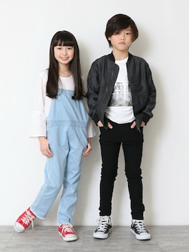 「BRANSHES（ブランシェス）のアイテム（オールインワン・サロペット）」を使った、BRANSHESさん（キッズ・137cm）の冬コーディネート