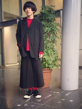 「tricot COMME des GARCONS（トリココムデギャルソン）のアイテム（テーラードジャケット）」を使った、おわおわさん（メンズ・166cm）の冬コーディネート