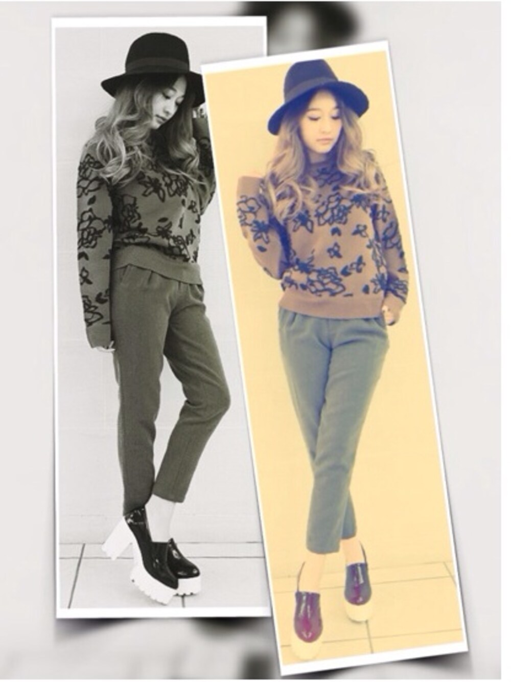 「EMODA、3rd by VANQUISH、ニット、花柄、ハット、ootd、outfit、ENVYM、code、コーディネート」｜「EMODAのアイテム（ニット/セーター、ブラウン系）」を使った、Rieさん（レディース・160cm）の冬コーディネートの1枚目の写真