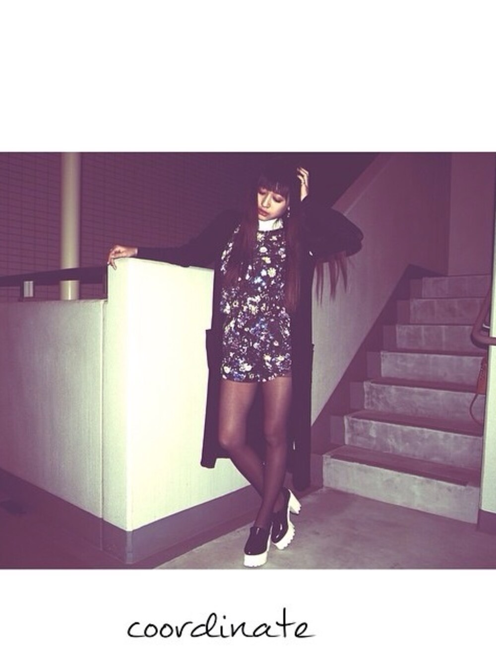 「EMODA、murua、ootd、outfit、code、コーディネート、fashion、Japan、LOVE、coordinate」｜「EMODAのアイテム（Tシャツ/カットソー、グリーン系）」を使った、Rieさん（レディース・160cm）の冬コーディネートの1枚目の写真