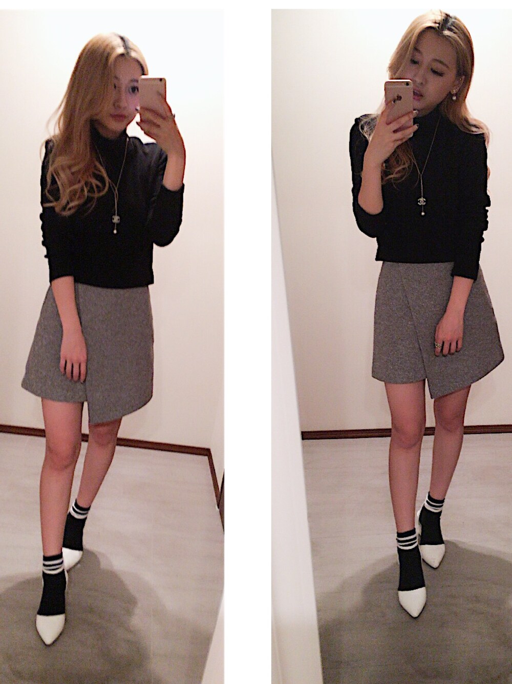 グレー系のパンツを着用したレディースの冬コーディネートの1枚目の写真