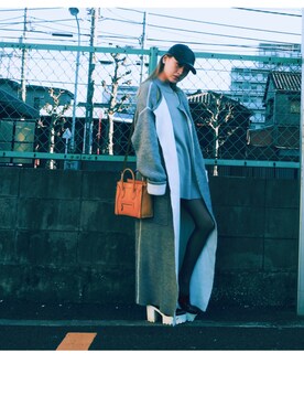 「ロングニット」｜「アイテム（その他アウター）」を使った、Rieさん（レディース・160cm）の冬コーディネート