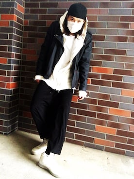 「TOPMAN（トップマン）のアイテム（ライダースジャケット）」を使った、橋本 侑哉さん（メンズ・173cm）の冬コーディネート