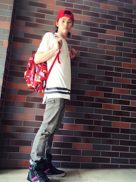 「SSUR（サー）のアイテム（キャップ）」を使った、橋本 侑哉さん（メンズ・173cm）の春コーディネート