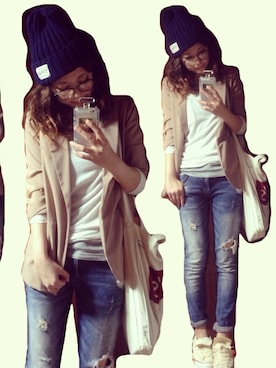 「＃デニム」｜「アイテム（帽子）」を使った、N A O M Iさん（レディース・161cm）の春コーディネート