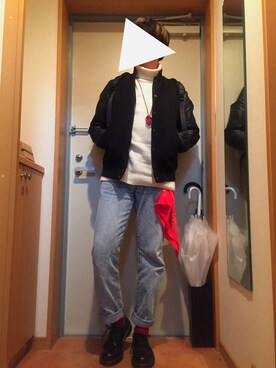 「バンダナ」｜「アイテム（スタジャン）」を使った、ひいらぎさん（メンズ・166cm）の秋コーディネート