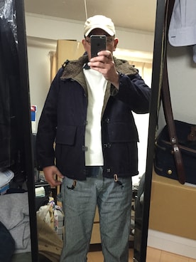 「Nigel Cabourn（ナイジェルケーボン）のアイテム（その他アウター）」を使った、massanさん（メンズ・188cm）の冬コーディネート