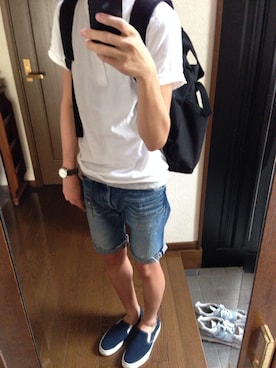 「BEAMS PLUS（ビームスプラス）のアイテム（Tシャツ/カットソー）」を使った、✴︎☺︎täkeshi ☺︎✴︎さん（メンズ・168cm）の夏コーディネート