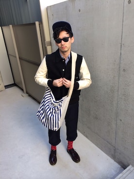 「soe（ソーイ）のアイテム（スタジャン）」を使った、TETさん（メンズ・175cm）の春コーディネート