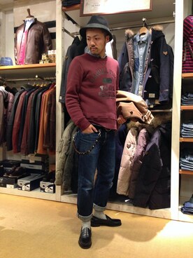 「靴下チラ見せ」｜「アイテム（ミリタリージャケット）」を使った、RYO-TAさん（メンズ・177cm）の冬コーディネート