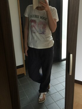 「FREDY&GLOSTER（フレディアンドグロスター）のアイテム（Tシャツ/カットソー）」を使った、ちゅうさん（レディース・159cm）の夏コーディネート