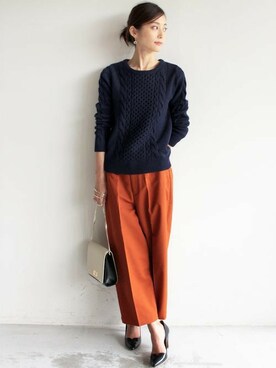 「BEAUTY&YOUTH UNITED ARROWS（ビューティーアンドユースユナイテッドアローズ）の【予約】BYBC 3Gケーブルクルーネックニット ∵§（ニット/セーター、ブルー系）」を使った、BEAUTY&YOUTH オフィススタッフ 01さん（レディース・164cm）の秋コーディネート