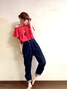 「テーパードデニム」｜エイカさん（レディース・162cm）の春コーディネート