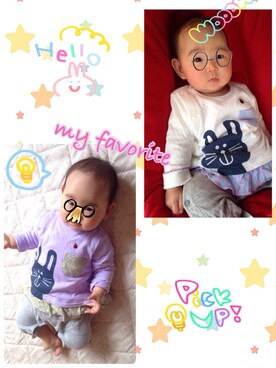 「アイテム（その他ベビー用品、パープル系）」を使った、chibi su--さん（キッズ・70cm）の春コーディネート