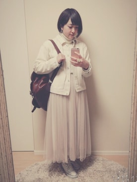 「POU DOU DOU（プードゥドゥ）のアイテム（デニムジャケット）」を使った、yopiさん（レディース・156cm）の春コーディネート