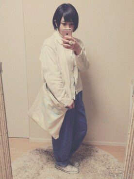 「POU DOU DOU（プードゥドゥ）のアイテム（デニムジャケット）」を使った、yopiさん（レディース・156cm）の春コーディネート