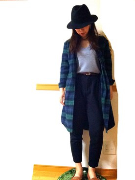 「AZUL by moussy（アズールバイマウジー）のスクエアマーブルメタルピアス（ピアス（両耳用）、ベージュ系）」を使った、mii( ´ ▽ ` )さん（レディース・158cm）の秋コーディネート