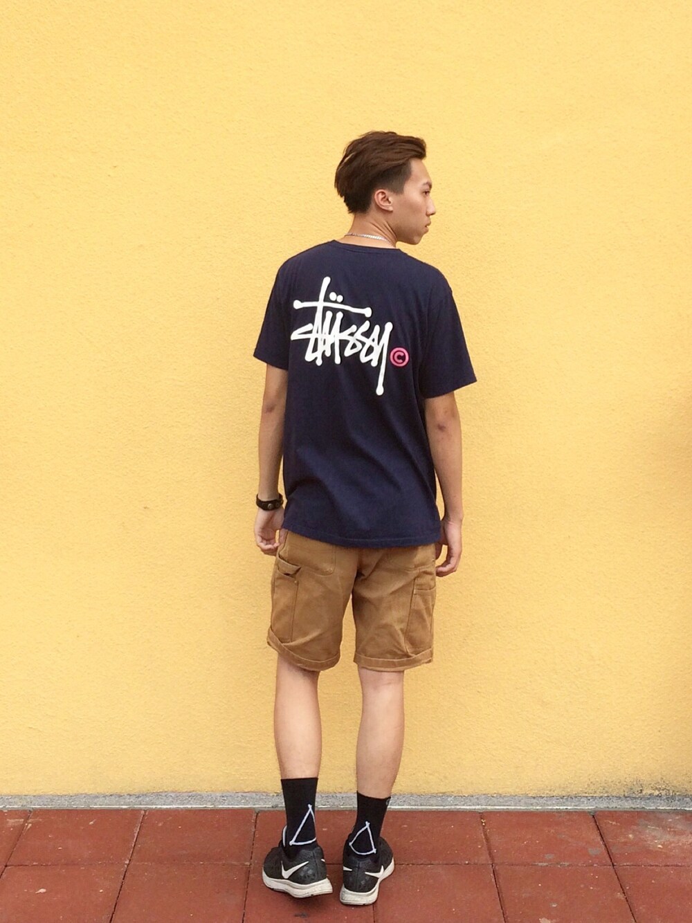 「ootd、outfit、summer、denim、stussy、NIKE、streetstyle、sneakers、stripe、hat」｜「STUSSYのBasic Logo Tee（Tシャツ/カットソー、ホワイト系）」を使った、柯さん（メンズ・175cm）の夏コーディネートの1枚目の写真