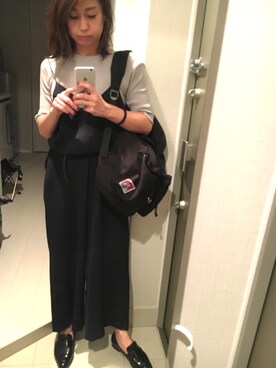 「ADAM ET ROPE'（アダムエロペ）のアイテム（サロペット/オーバーオール）」を使った、ゆいさんさん（レディース・154cm）の秋コーディネート