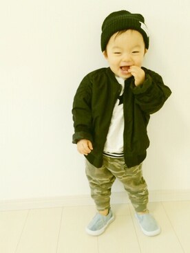 「ボーダーTシャツ」｜macojinさん（キッズ・80cm）の春コーディネート