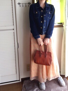 「アイテム（つなぎ/オールインワン、オレンジ系）」を使った、NOZOMIさん（レディース・158cm）の春コーディネート