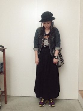 「ラグランTシャツ」｜「アイテム（デニムジャケット）」を使った、CA★RIさん（レディース・163cm）の冬コーディネート