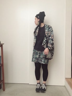 「柄×柄」｜「アイテム（ノーカラージャケット）」を使った、CA★RIさん（レディース・163cm）の春コーディネート