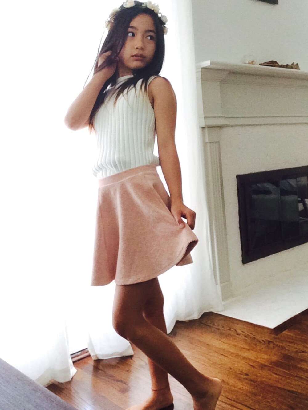「FOREVER 21、cute#flower」｜「FOREVER 21のアイテム（スカート、ピンク系）」を使った、puppyloveMさん（キッズ・142cm）の夏コーディネートの1枚目の写真