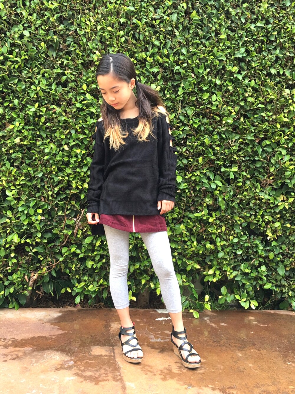 「ootd」｜「zenana outfittersのアイテム（ニット/セーター、ブラック系）」を使った、puppyloveMさん（キッズ・142cm）の秋コーディネートの1枚目の写真
