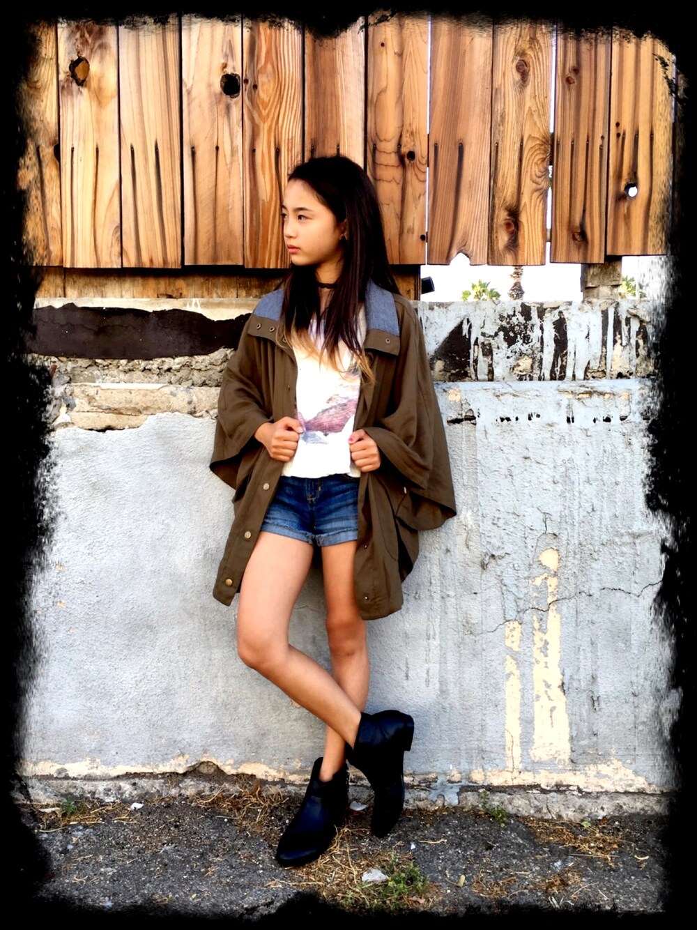 「ootd、Cute、fall、boots」｜「FOREVER 21のアイテム（タンクトップ、ホワイト系）」を使った、puppyloveMさん（キッズ・142cm）の秋コーディネートの1枚目の写真