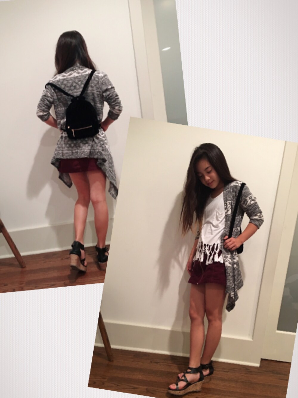 「ootd、fall、Cute、stylish、tiny backpack、casual」｜「H&Mのアイテム（Tシャツ/カットソー、ホワイト系）」を使った、puppyloveMさん（キッズ・142cm）の秋コーディネートの1枚目の写真