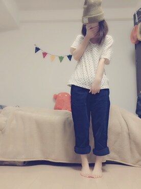 「B.L.U.E（ビーエルユーイー）のアイテム（パンツ）」を使った、なあむ.さん（レディース・152cm）の冬コーディネート