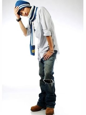 「BLUE WAY（ブルーウェイ）のアイテム（デニムパンツ）」を使った、Gatsby Leanさん（メンズ・172cm）の夏コーディネート