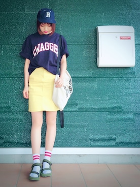 「OUTDOOR PRODUCTS（アウトドアプロダクツ）のアイテム（キャップ、ブルー系）」を使った、あむさん（レディース・166cm）の春コーディネート
