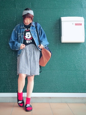 「Lee（リー）の古着（デニムジャケット、ブルー系）」を使った、あむさん（レディース・166cm）の春コーディネート